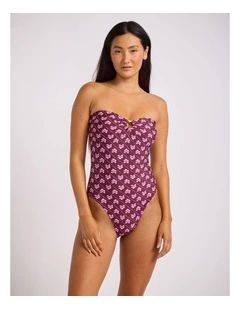 Batik Bloom Bandeau One Piece in Dark Burgundy