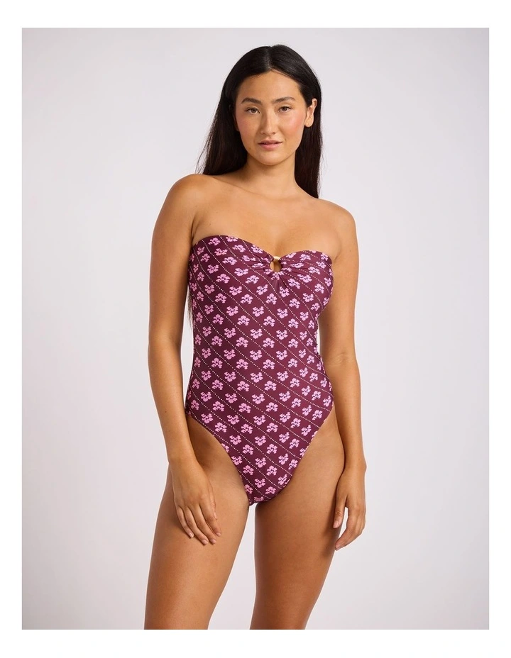 Batik Bloom Bandeau One Piece in Dark Burgundy image 1