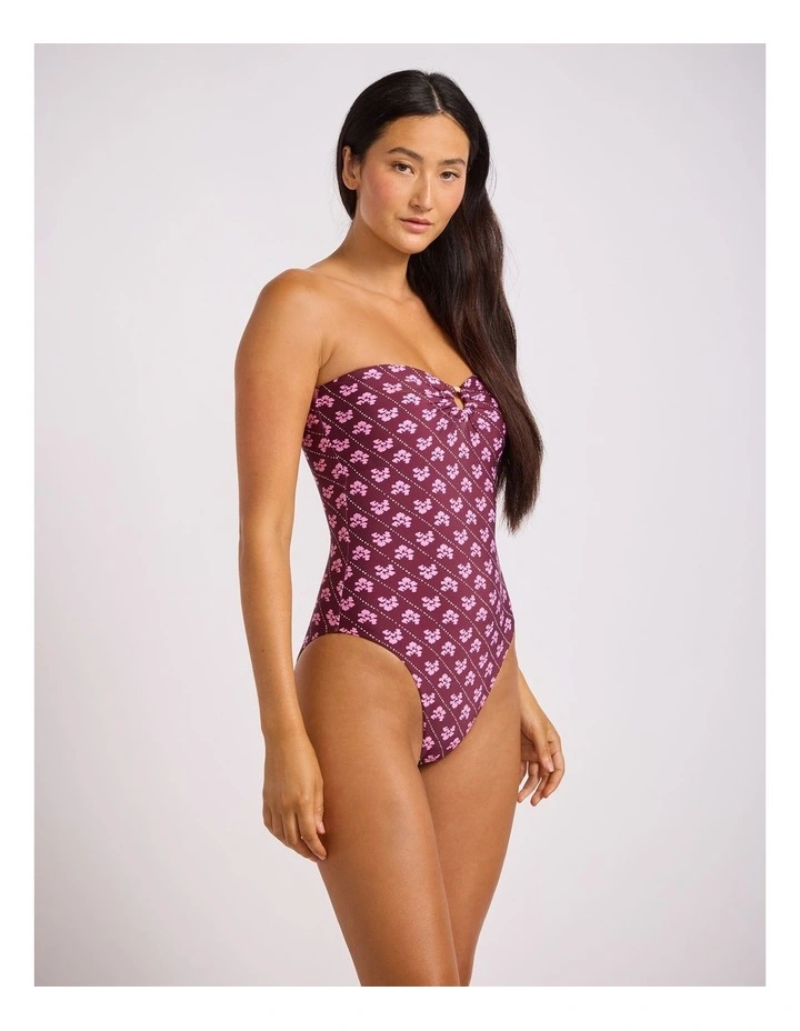 Batik Bloom Bandeau One Piece in Dark Burgundy image 2