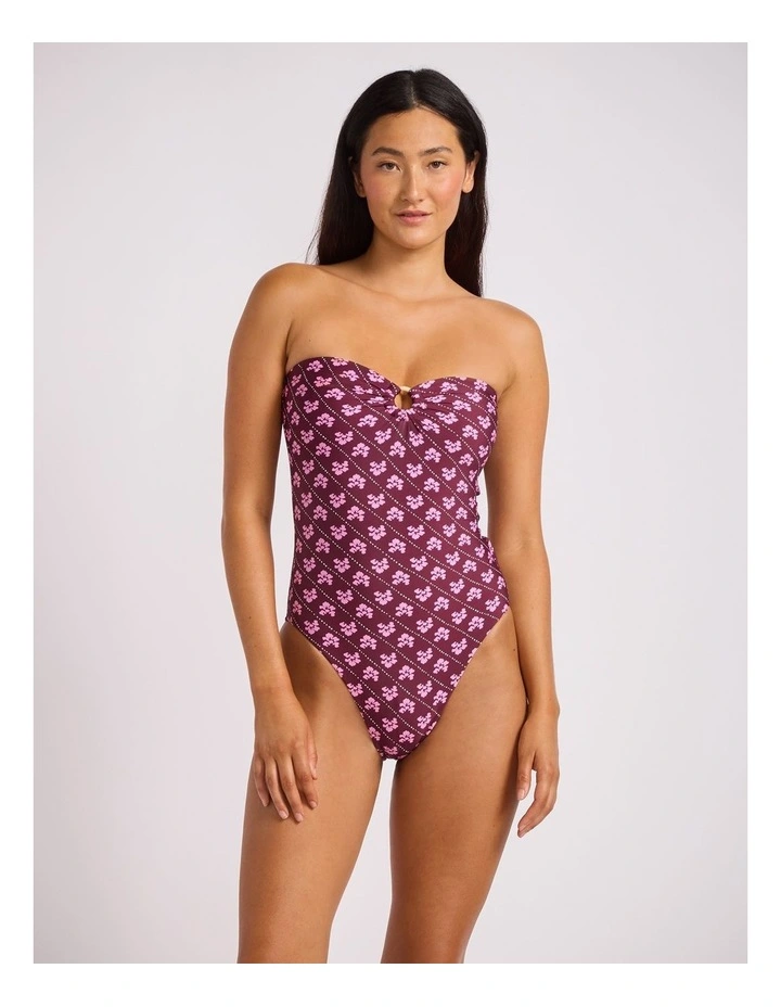 Batik Bloom Bandeau One Piece in Dark Burgundy image 5