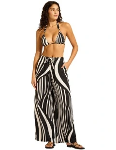 Drawcord Wide Leg Pant in Black