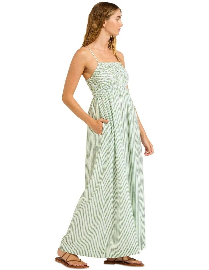 Beach Edit Shirred Midi Dress in Green image 2