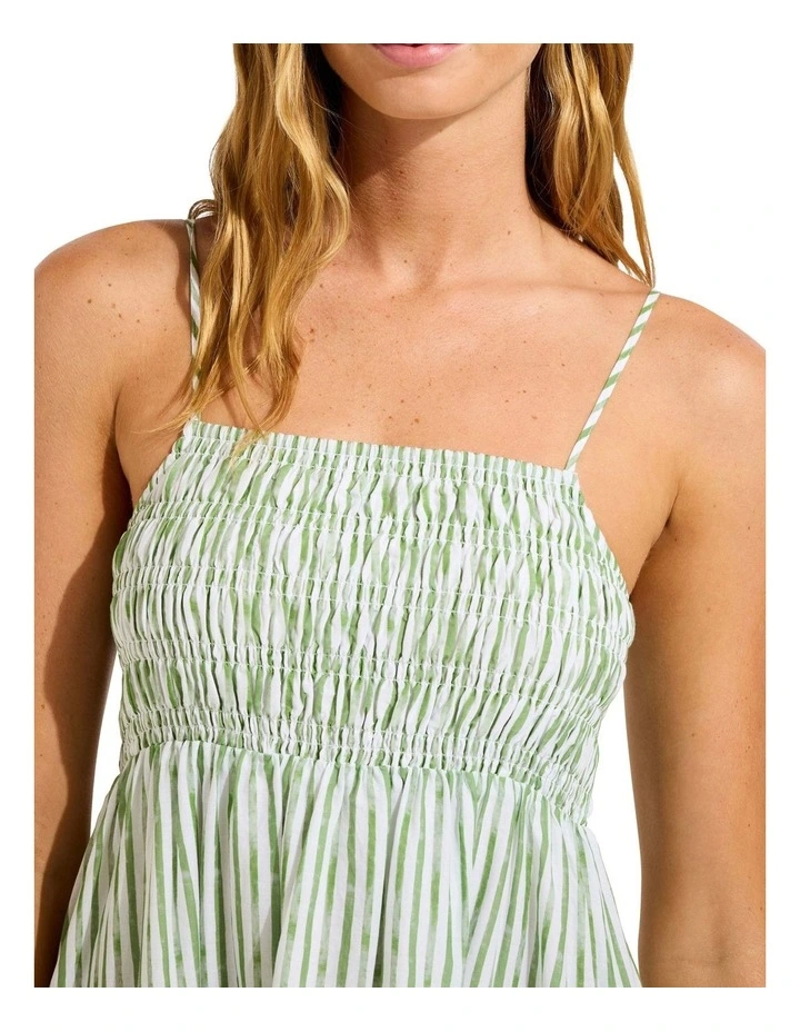 Beach Edit Shirred Midi Dress in Green image 4