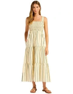 Beachedit Stripe Faithfull Midi Dress in Cream