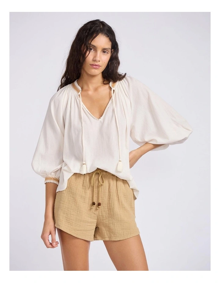 CRINKLEGAUZE Trim Peasant Blouse image 1