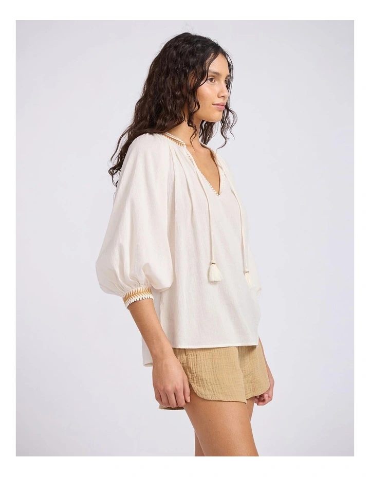 CRINKLEGAUZE Trim Peasant Blouse image 2