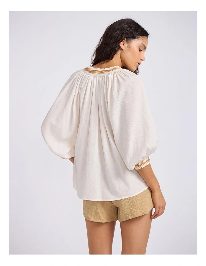 CRINKLEGAUZE Trim Peasant Blouse image 3