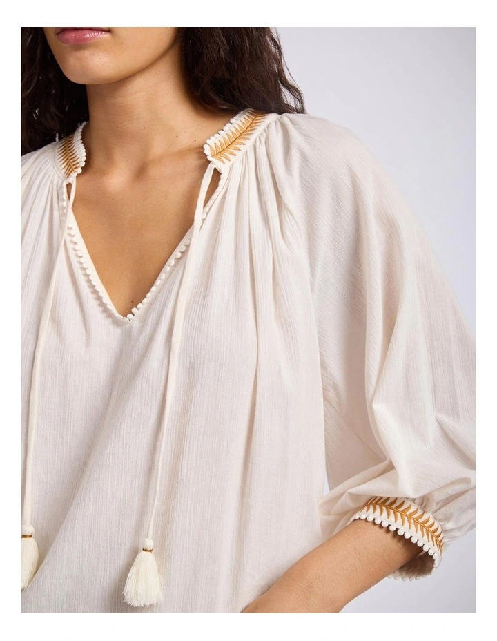 CRINKLEGAUZE Trim Peasant Blouse image 4