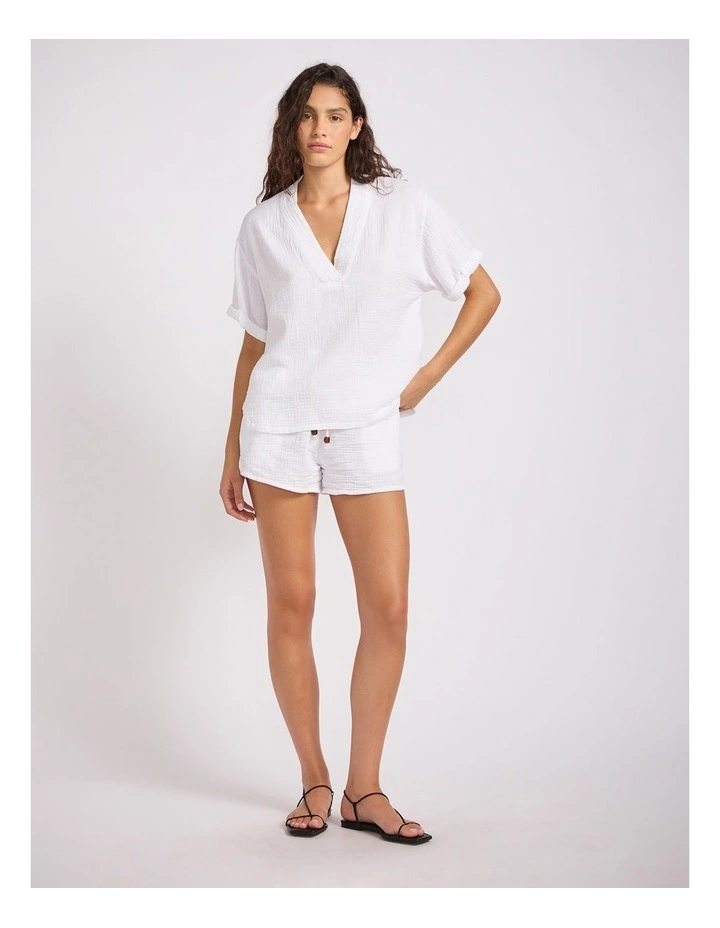 Double Gauze V-Neck Top in White image 1