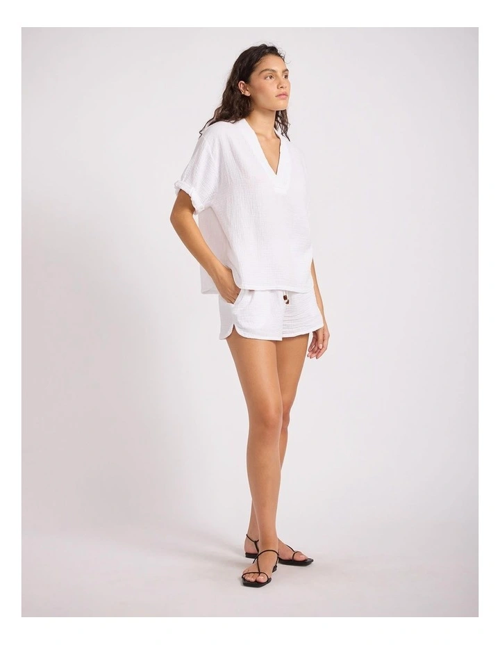 Double Gauze V-Neck Top in White image 2