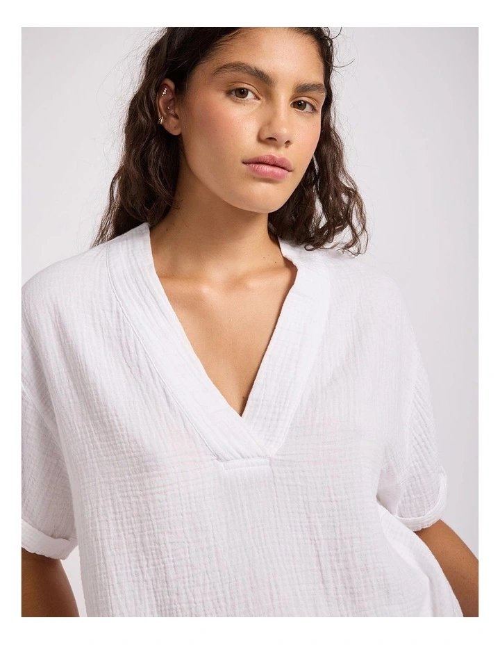Double Gauze V-Neck Top in White image 4