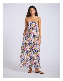SeaBlossom Midi Dress in Vanilla Floral Print