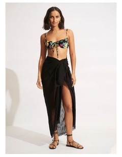 Beach Essential Textured Cotton Beach Wrap Black