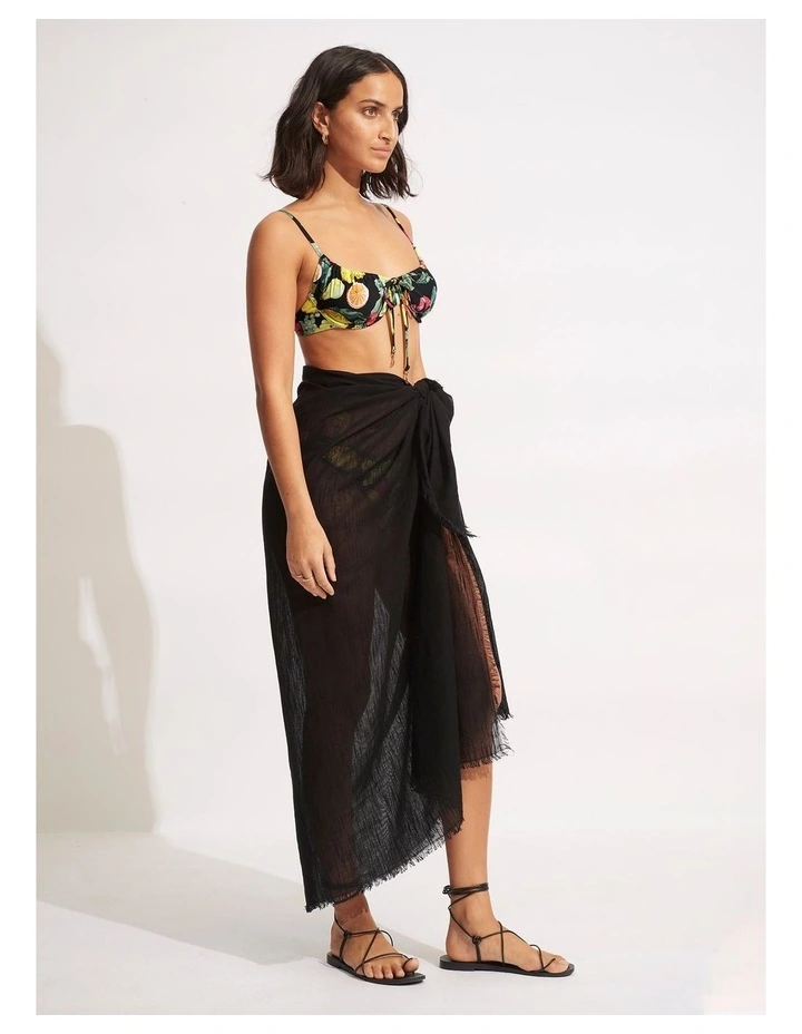 Beach Essential Textured Cotton Beach Wrap Black image 2