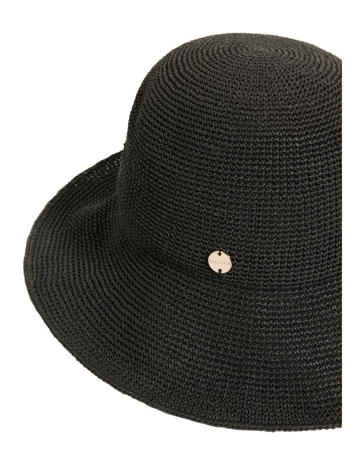 Shady Lady Packable Raffia Bucket Hat in Black image 2