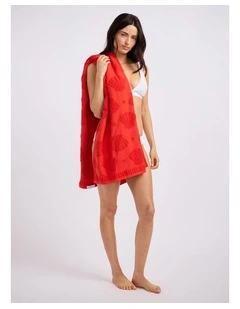 Fringe Benefits Jacquard Border Towel Tomato Red