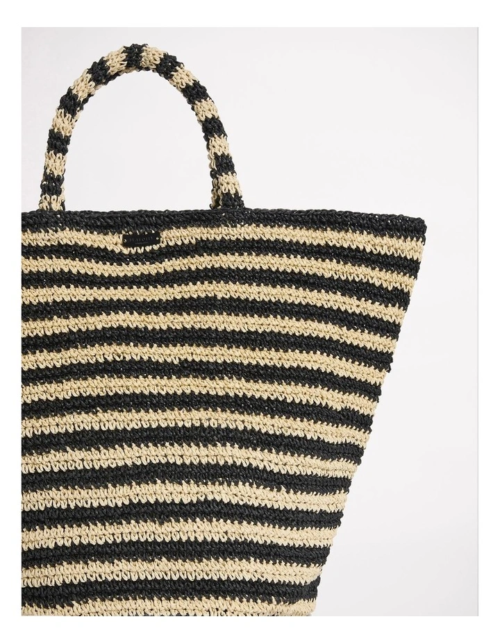 CarriedAway Large Open Weave Tote Bag Natural/Black image 2