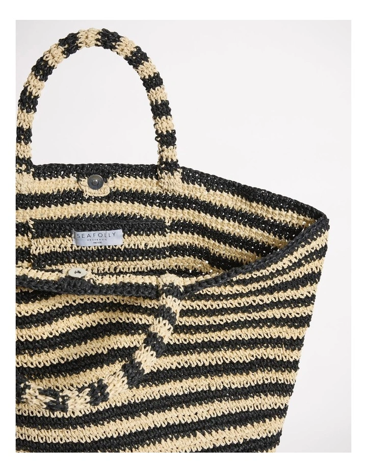 CarriedAway Large Open Weave Tote Bag Natural/Black image 3