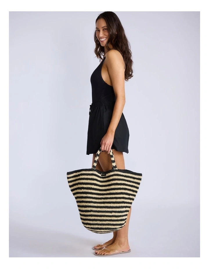 CarriedAway Large Open Weave Tote Bag Natural/Black image 4