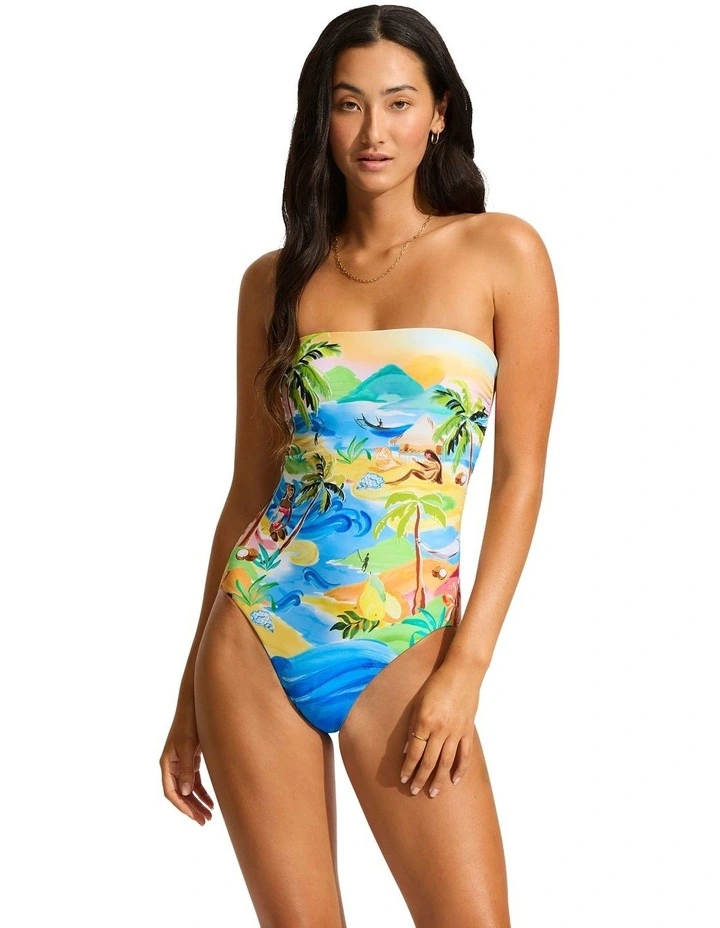 South Pacific Bandeau One Piece in Turquoise image 1