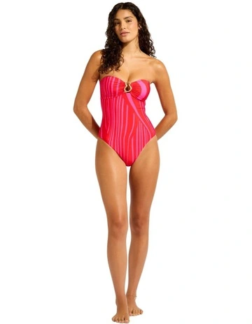 Ring Front Bandeau One Piece in Red