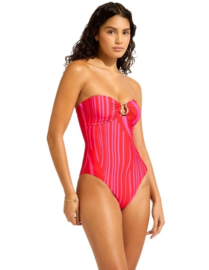 Ring Front Bandeau One Piece in Red image 3