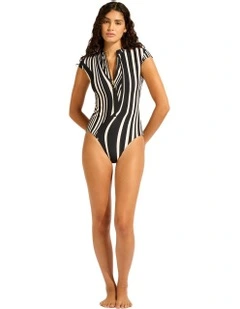 Zip Front One Piece in Black