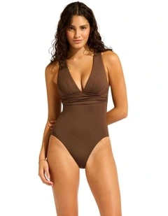 Cross Back One Piece in Brown