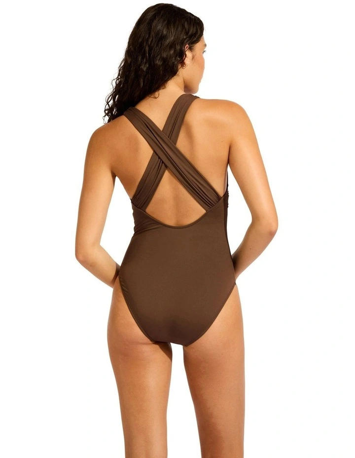 Cross Back One Piece in Brown image 2