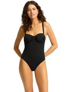 Ruched Underwire One Piece in Black