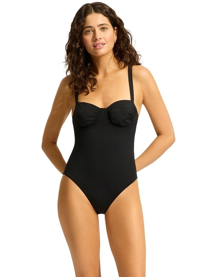Ruched Underwire One Piece in Black image 1