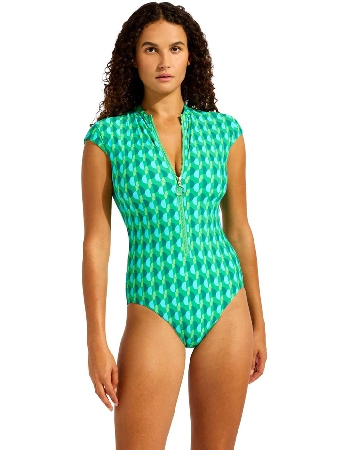 Sorrento Zip Front One Piece in Green image 1