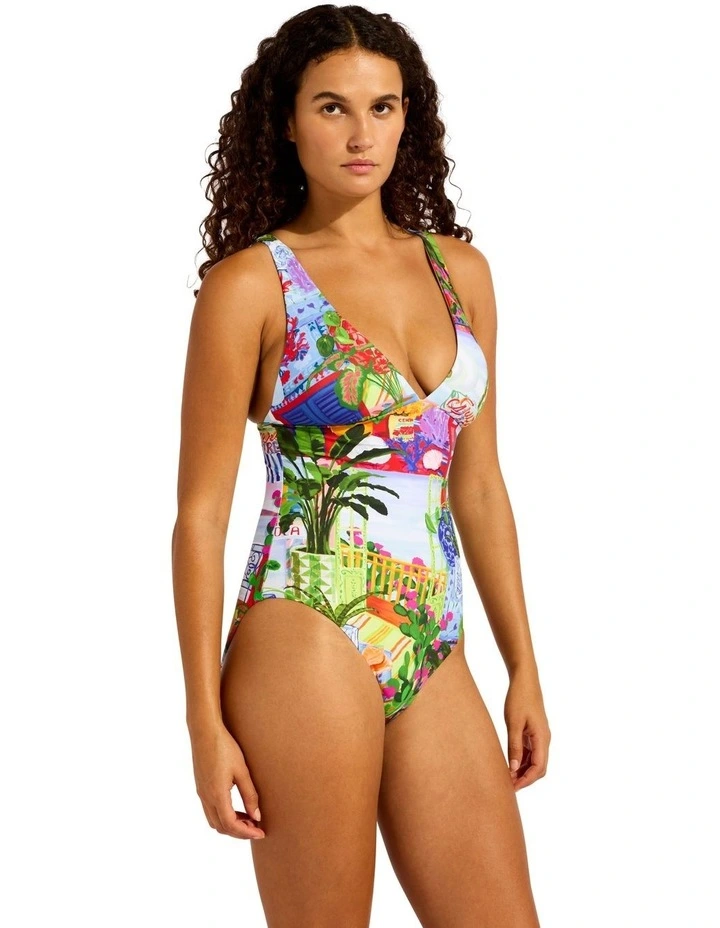 La Boca Deep V Neck One Piece in Multi image 3