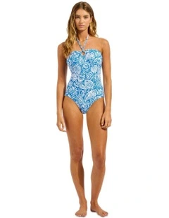 C Shells Ring Front Bandeau One Piece in Blue