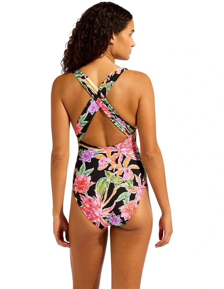 Hothouse Flowers Cross Back One Piece in Black image 2