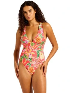 Hothouse Flowers Cross Back One Piece in Orange
