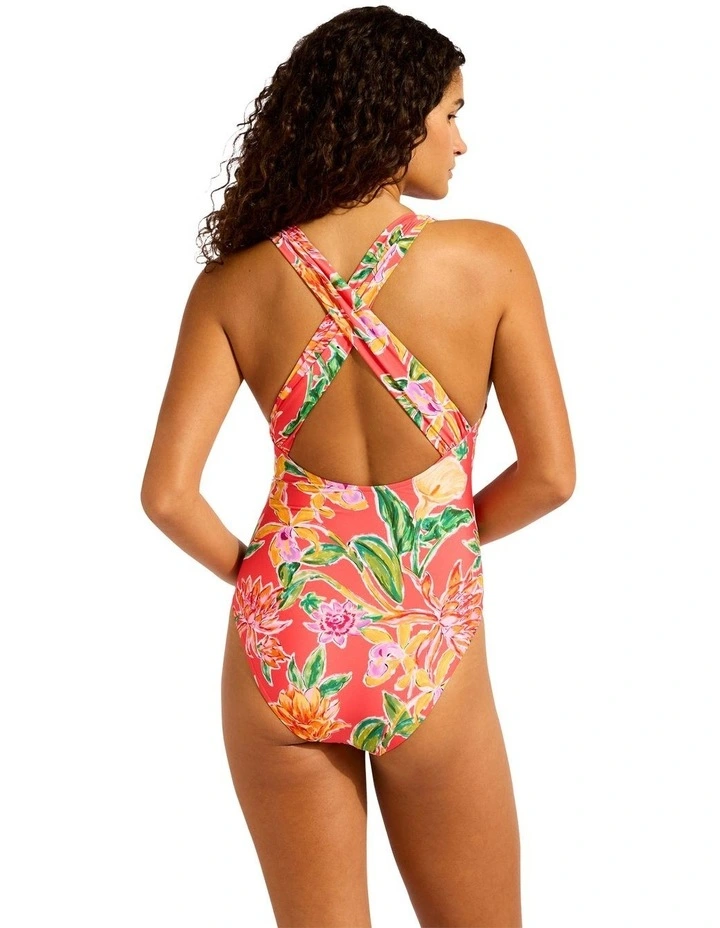 Hothouse Flowers Cross Back One Piece in Orange image 2