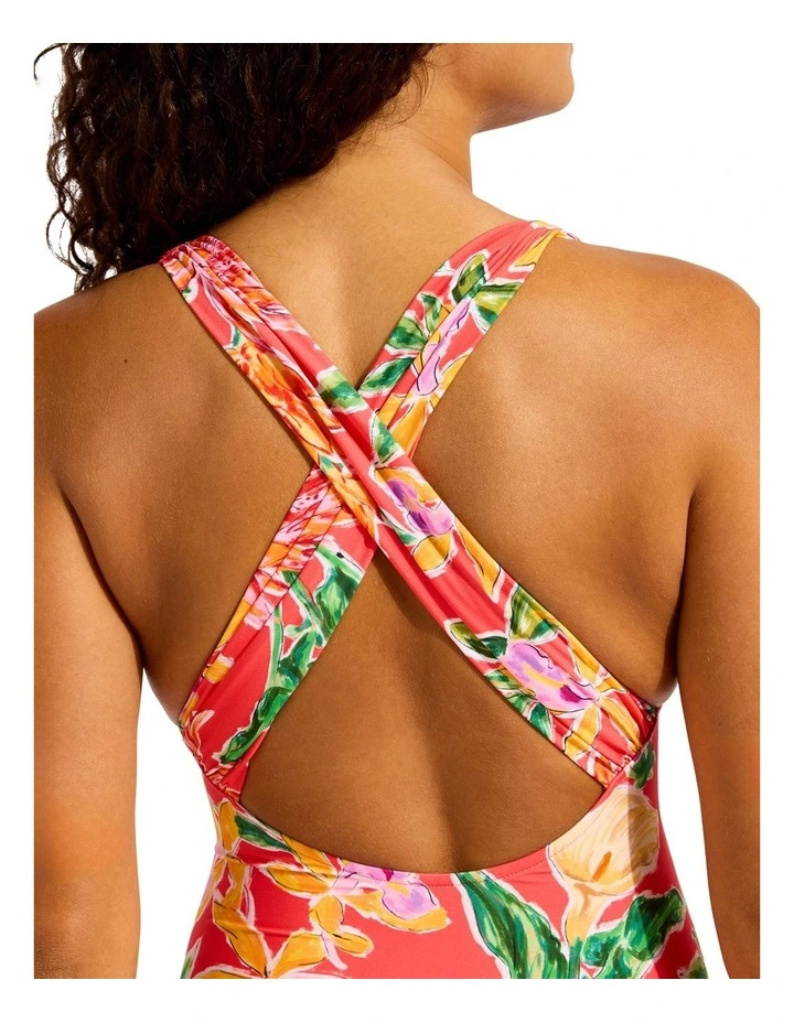 Hothouse Flowers Cross Back One Piece in Orange image 4