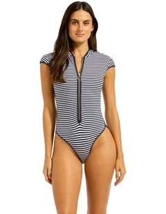 Clubhouse Cap Sleeve Zip Front One Piece in Multi