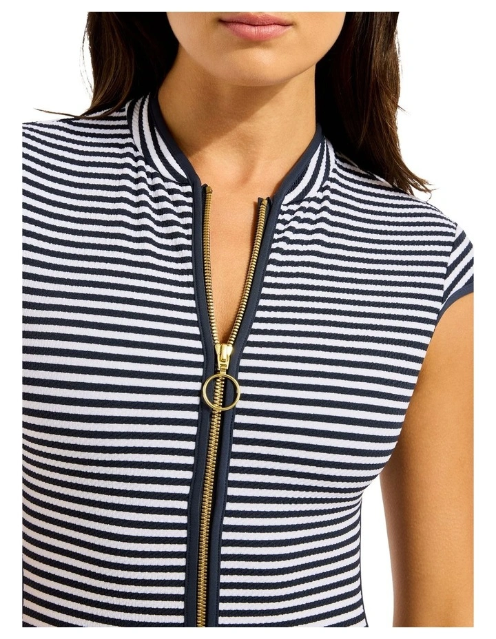 Clubhouse Cap Sleeve Zip Front One Piece in Multi image 4