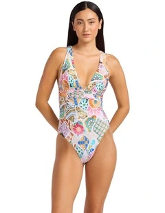 Beach Boheme Cross Back One Piece in Parfait Pink