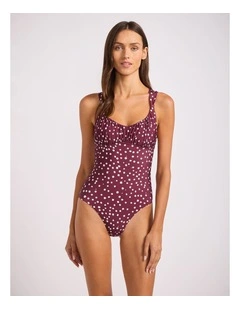 Dolce Dot Ruched Cross Back One Piece in Dark Burgundy