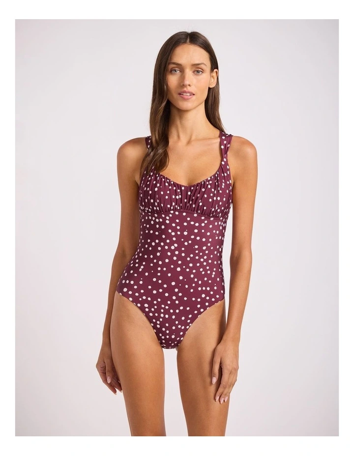 Dolce Dot Ruched Cross Back One Piece in Dark Burgundy image 1