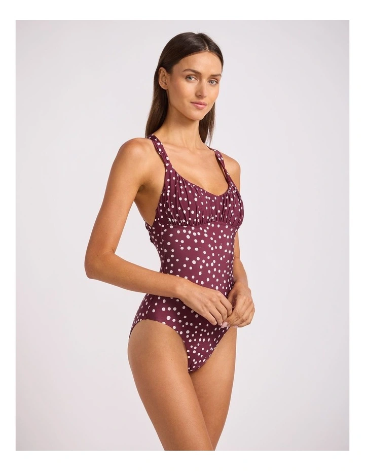 Dolce Dot Ruched Cross Back One Piece in Dark Burgundy image 2