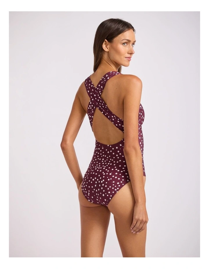 Dolce Dot Ruched Cross Back One Piece in Dark Burgundy image 3