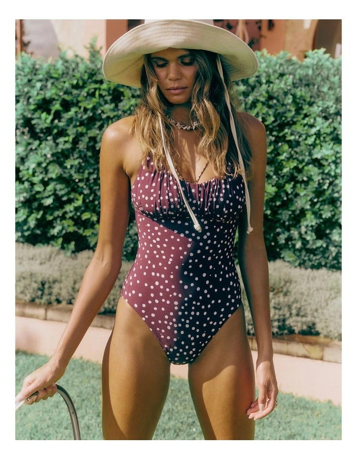 Dolce Dot Ruched Cross Back One Piece in Dark Burgundy image 5