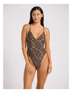 Drift Club Mosaic V Neck One Piece - Earthy Brown