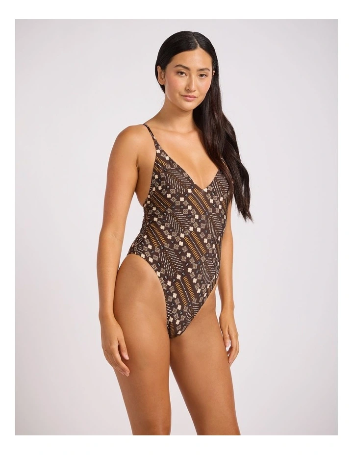 Drift Club Mosaic V Neck One Piece - Earthy Brown image 2
