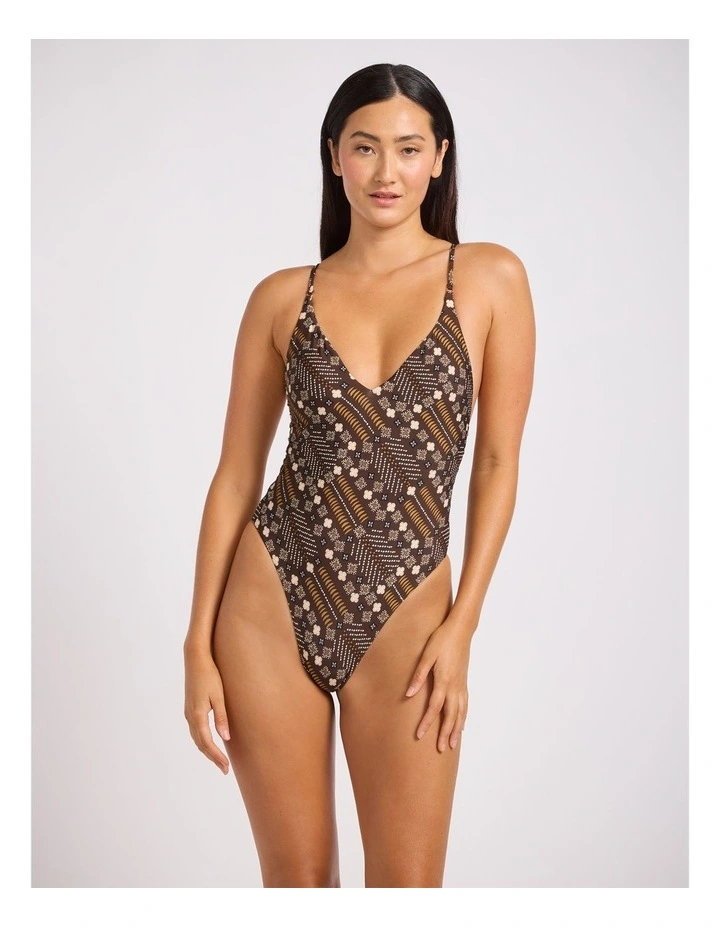 Drift Club Mosaic V Neck One Piece - Earthy Brown image 5