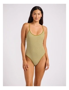 Horizons Scoop Neck Tie Back One Piece in Guacamole